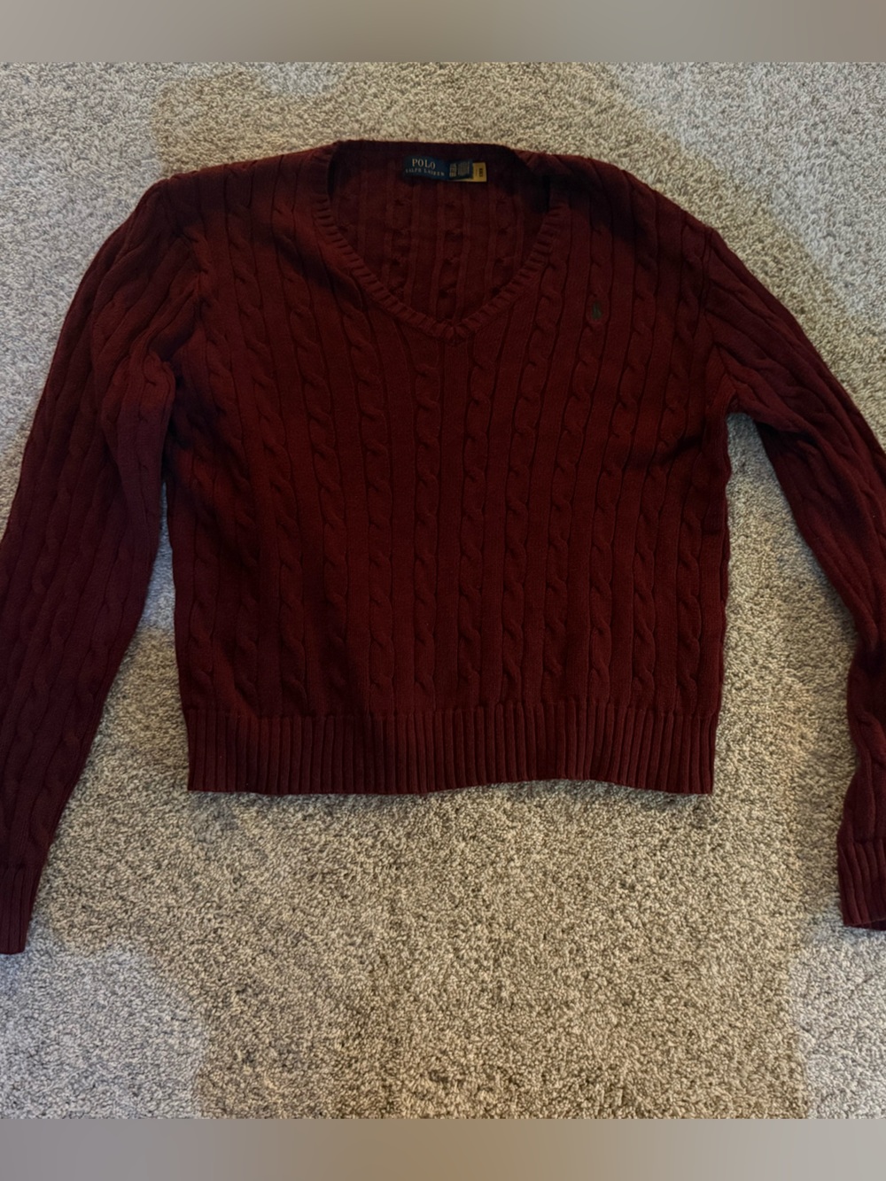 Polo by Ralph Lauren Women’s Cable V-Neck Sweater in Burgundy